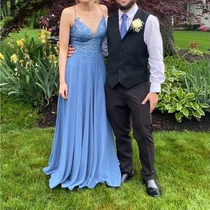 Blue beaded Dave and Johnny long dress